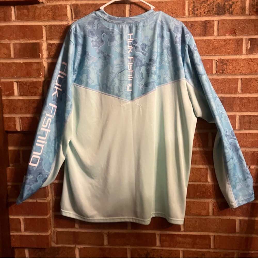 HUK Performance Men XL Long Sleeve Light Blue Graphic Print Fishing Shirt UPF - Picture 7 of 10